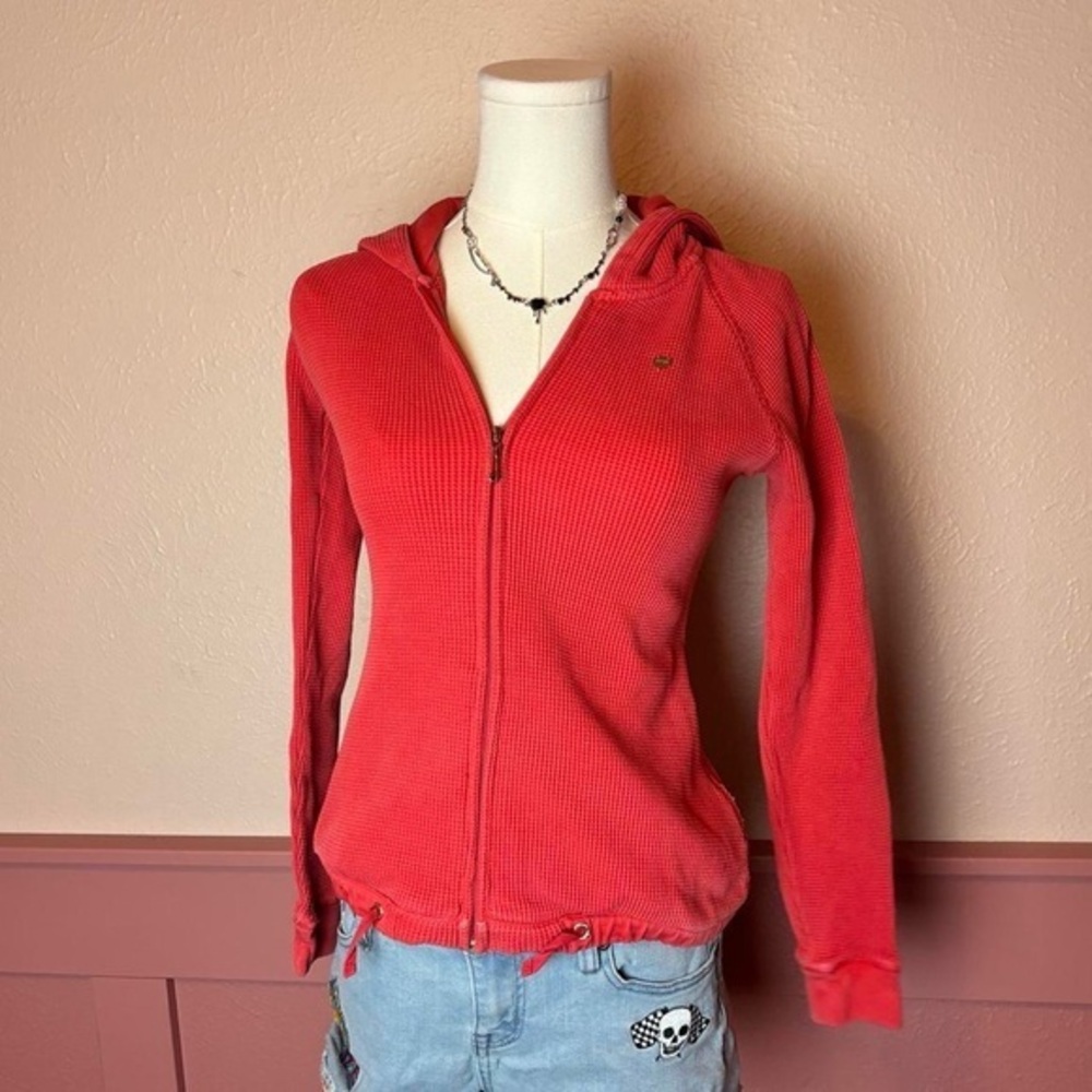 vtg y2k juicy pink henley waffle knit jacket sweat juicy couture sz 14 pink